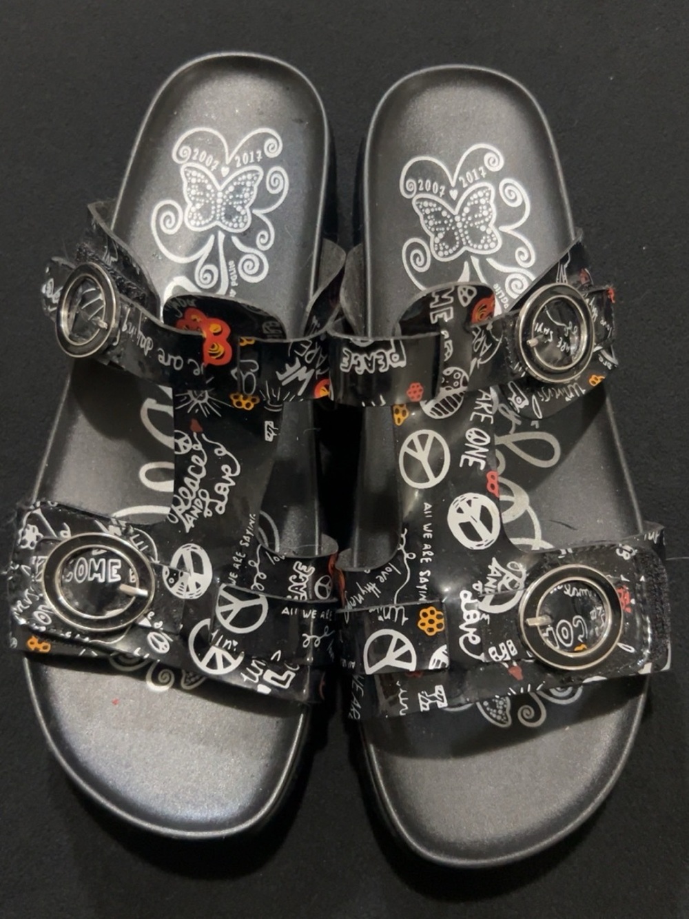 Alegría Black Graphic Buckle Slide Sandals